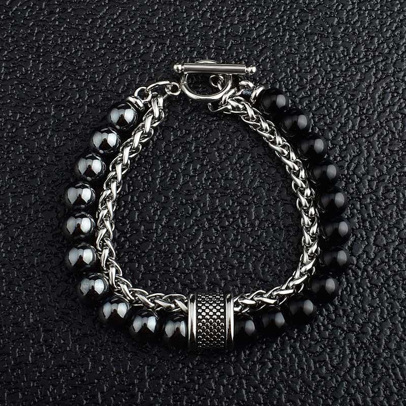 1 Stück Herren Armband aus mattem Edelstahl mit Tigerauge Stein Armband - Herren Schmuck Armband
