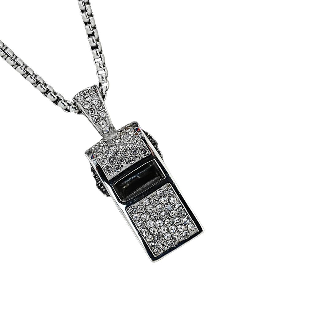 Whistle Necklaces With Crystals Rhinestones Glittering Metal Chain Loud Sound for Referee Teacher Jewelry Gifts