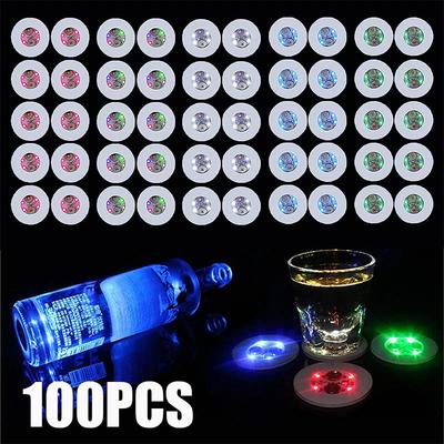 100 יחידות LED כלי שולחן מחצלת כוס זוהר מדבקה צבעונית מהבהבת בקבוק מדבקת אור פולטת תחתיות דוכן בר אור