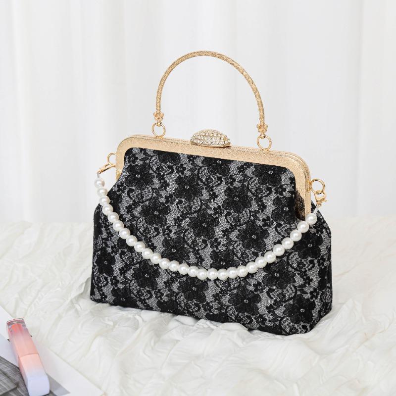 Rhinestone lace dinner bag new shiny pearl handbag relief antique messenger bag small bag
