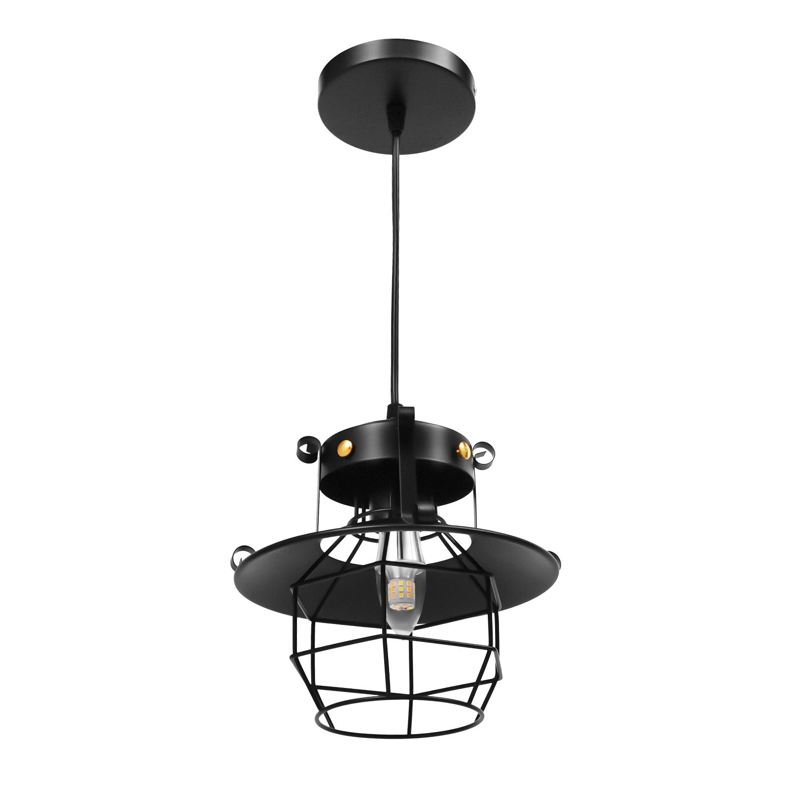 

Industrial Cage Pendant Light Black, Kitchen Island Lighting, E26/E27 Bulb, Adjustable Cord, for Cafe Home Dining Room чёрный