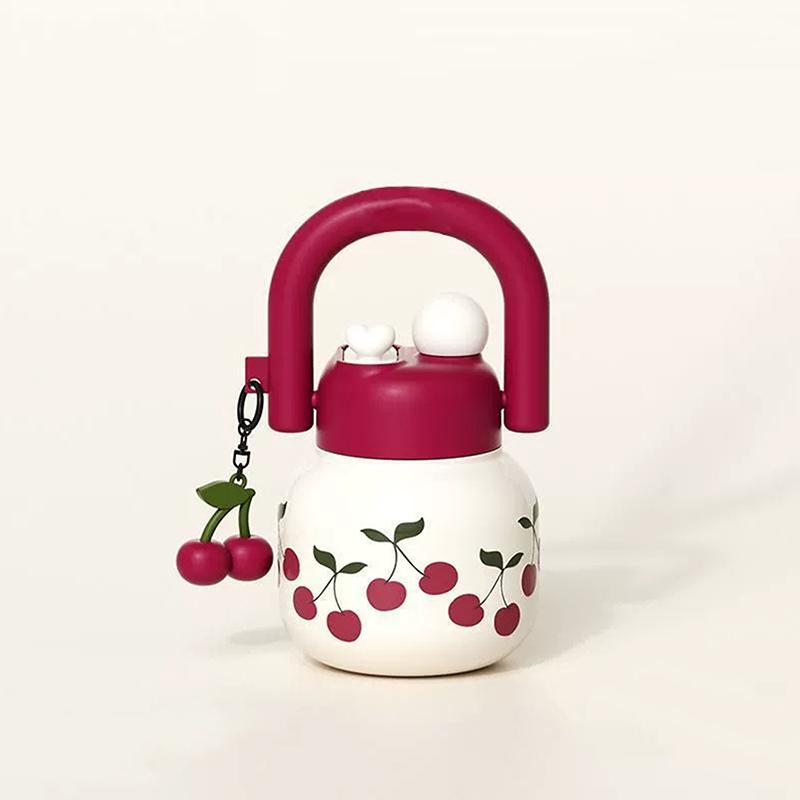 Portable Large Capacity Water Cup Cherry Plastic Straw Water Bottle Double Drink Bowknot Sippy Cup Gifts