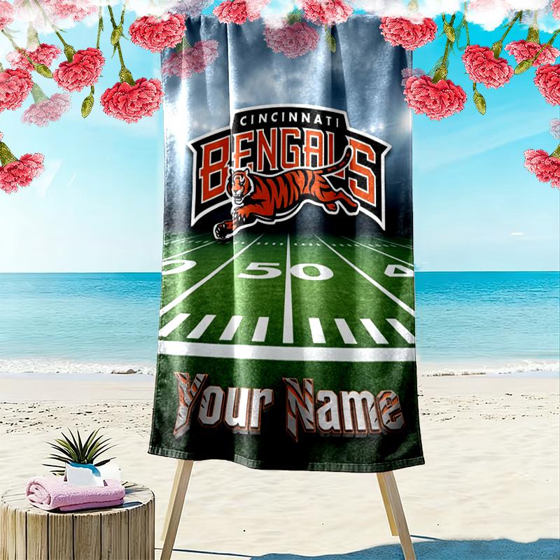 Name Custom Cincinnati Bengals Print Beach Towel, Large Soft Quick Dry Towel for Beach Camping Swimming
