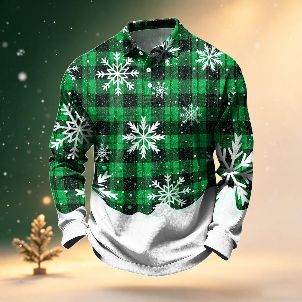 Men's Long Sleeve Golf Shirt Christmas Print Quick-Dry Mesh Casual Activewear Top