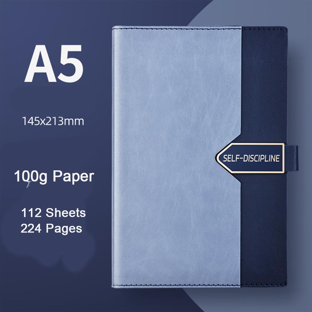 (can Engrave Logo) A5 Business Buckle Notepad, Student Subject Notebook, Leather Cover, Thickened Lined Inner Pages Meeting Minutes, Travel Log