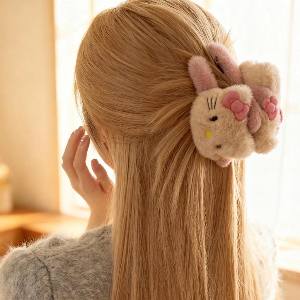 Meiji Cute Plush Kitty Hair Clip – Sweet Shark Design for Girls