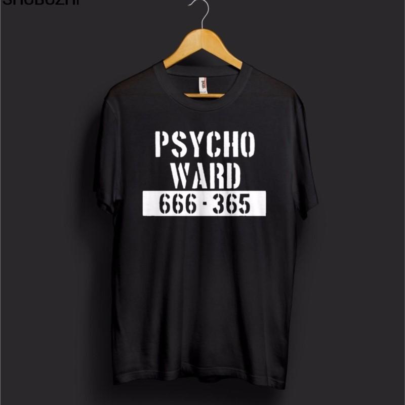 Brand Cotton New T Shirt Man Cotton Psycho Ward T Shirt Top Halloween 666 Alcatraz Movie Mental Asylum Prison Orange TShirt