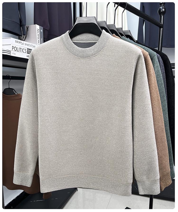 Herren Strickpullover mit Fleecefutter - Faux Nerz Kaschmir, Unifarben, Rundhalsausschnitt, Warme Herbst-/Winter-Herrenbekleidung