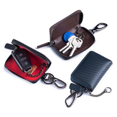 New Leather Men's Carbon Fiber Cowhide Key Bag Portable Waist Hanging Zipper Multi-functional Dual-purpose Car Key Bag