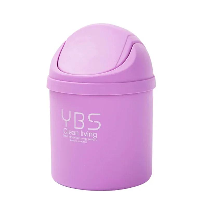 1 pz Mini Pattumiera da Scrivania in Plastica con Coperchio, Elegante Pattumiera da Bancone Cestino per Carta da Tavolo Rotondo Piccolo Rifiuti