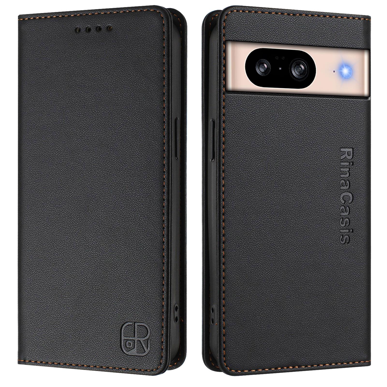 

For Google Pixel 8 Leather Case RINACASIS RC01 Phone Cover with RFID Blocking Wallet Stand Black