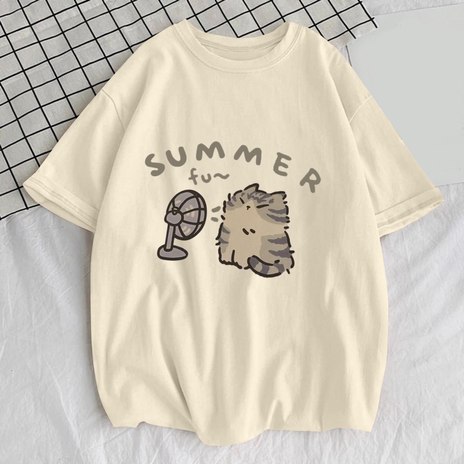 

Футболка с короткими рукавами для женщин с летней парой с половиной рукавов, свободная и универсальная L бежевый