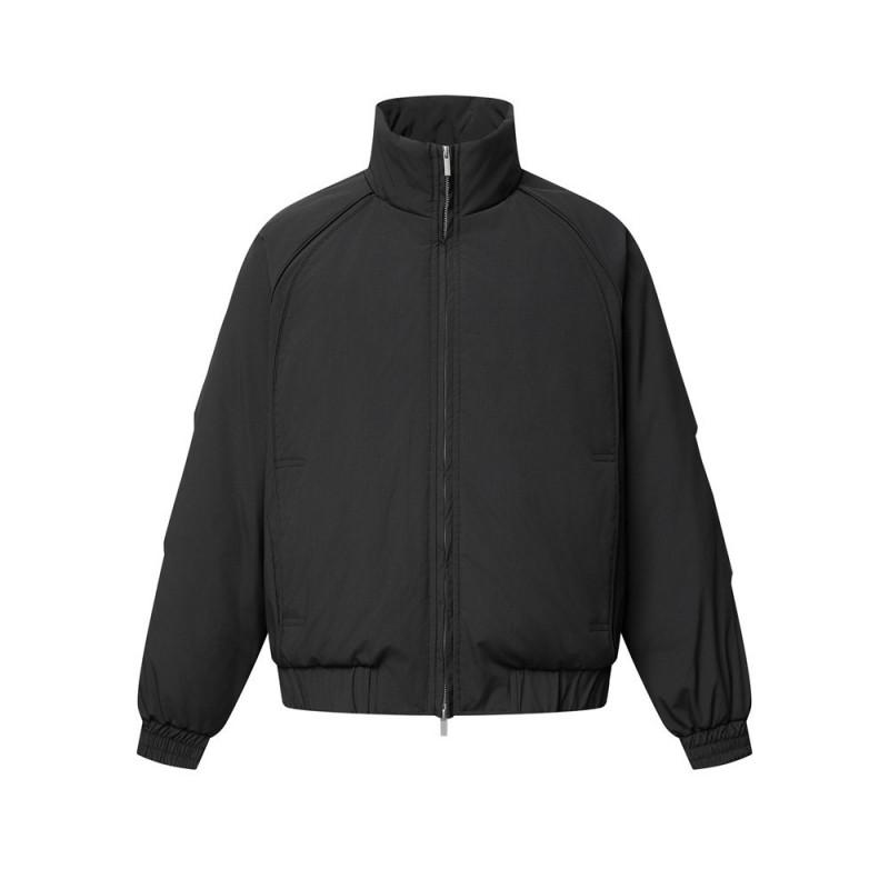 Mens Winter Streetwear Down Jacket Loose Fit Dual-Zip Stand Collar Solid Color 250-300g Filling