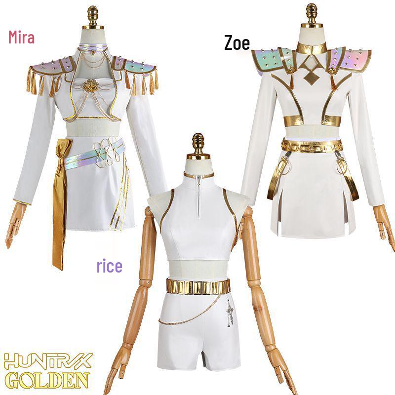 K-POP Demon Hunter Girl Group Cosplay: Rumi, Zoe, & Mira Performance Costumes In White