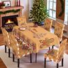 Christmas Santa Print Waterproof Polyester Tablecloth and Chair Covers Set for Dining Room