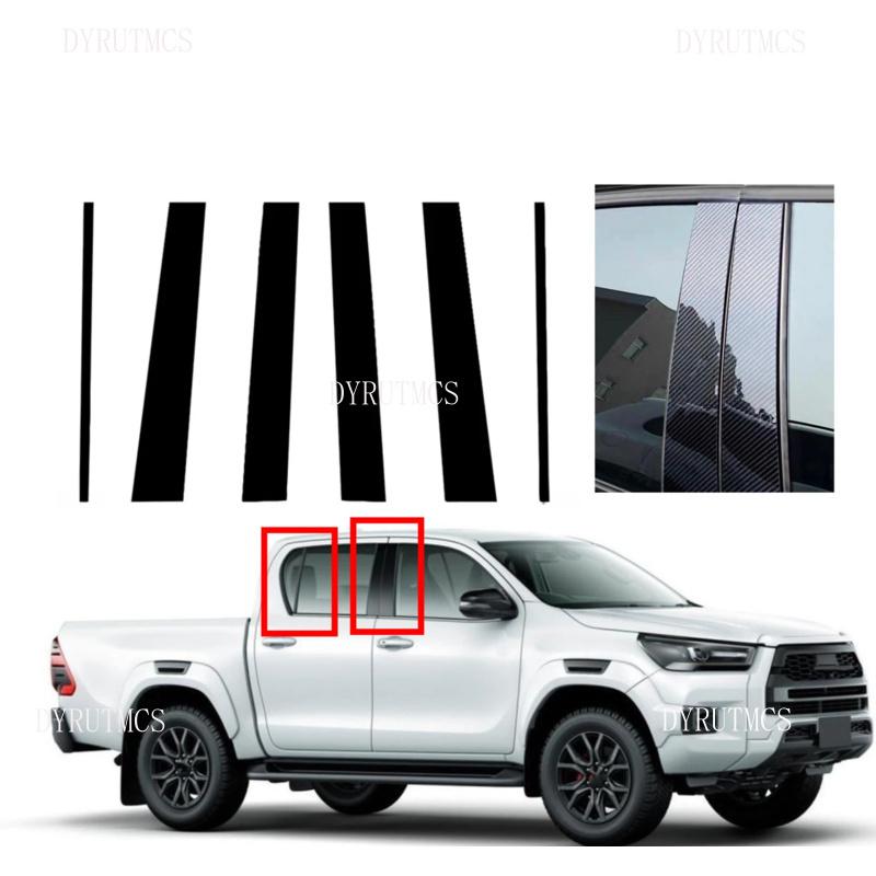 6Pcs Glossy Black Pillar Posts Fit For Toyota Hilux 2015- Window Moulding B C Center Sticker Cover Silver Carbon