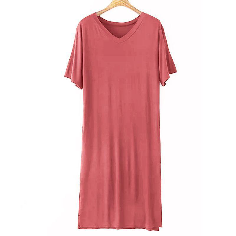Women's Plus Size Modal Nightgown with Bra Pads - Summer Loose Fit, Short Sleeve, Long Style