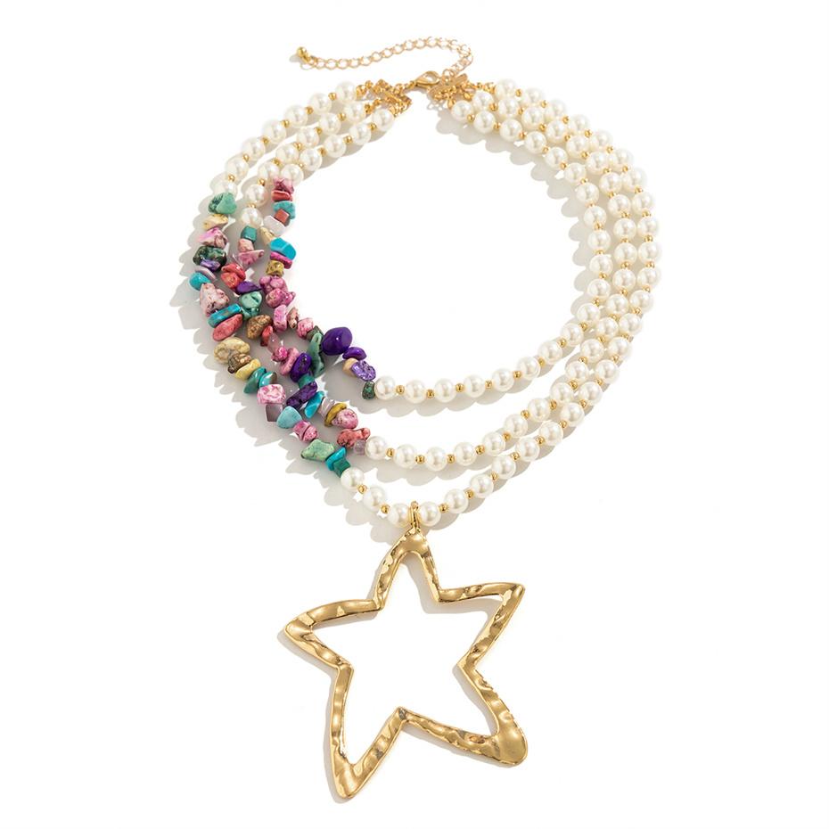 Übertriebene Großer Stern Anhänger Choker Halskette für Damen 2026 Trend Boho Imitation Perlen Stein Kette Grunge Schmuck Steampunk Geschenk