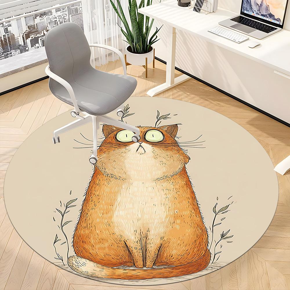 1PC Cat Whiskers Office Round Area Rug, Mat Suitable ForOffice, Under Office Chairs Bedroom Living Room Home Decor, Room Deco