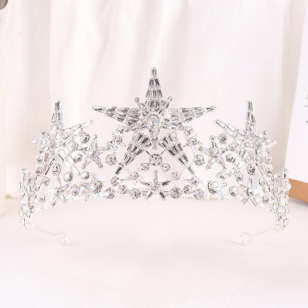 Barok Yıldız Taç Kristal gelin taçları Rhinestone Pageant Diadem Gelin Yıldız Headdress Düğün saç aksesuarları Tiara De Noiva