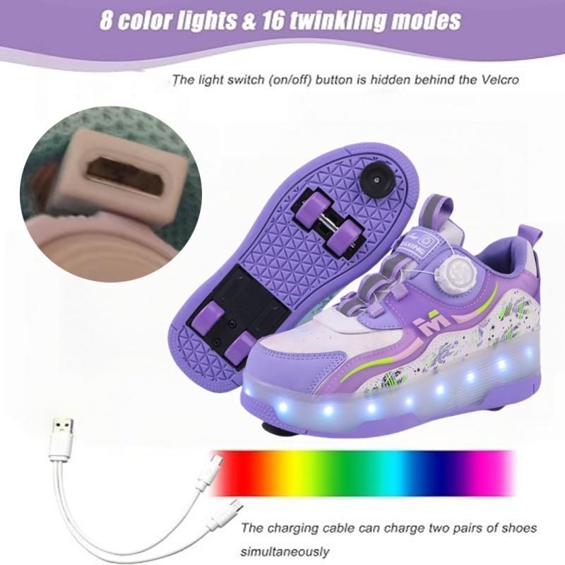 Boys and Girls USB Charging Night Smooth Roller Shoes LED Luminous Roller Shoes Outdoor Parkour Skates Christmas Sports Gift