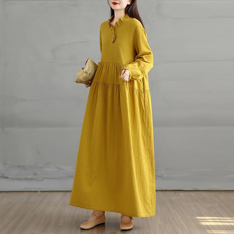 DIMANAF Damen Übergröße Herbst Langes Kleid Locker Vintage Lässig Oversize Langarm Maxi Vintage Kleid 2025