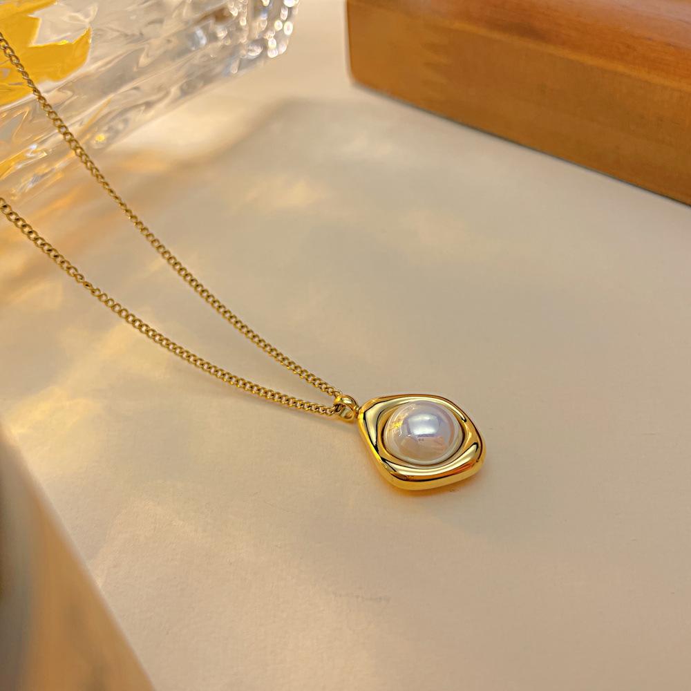OPK Titanium Steel Fashion Pendant Pearl Necklace