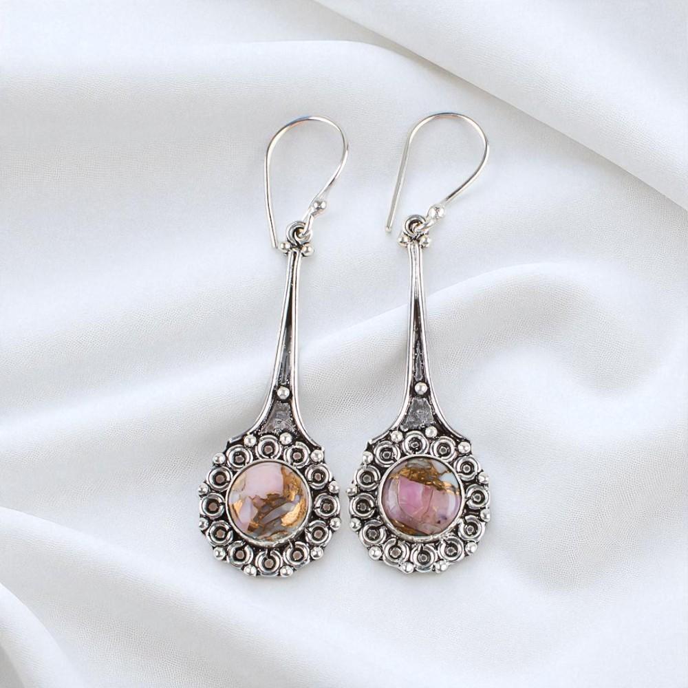 

Pink Opal Copper Turquoise Gemstone 925 Sterling Silver Jewelry Earrings 2.52 EE-77-38