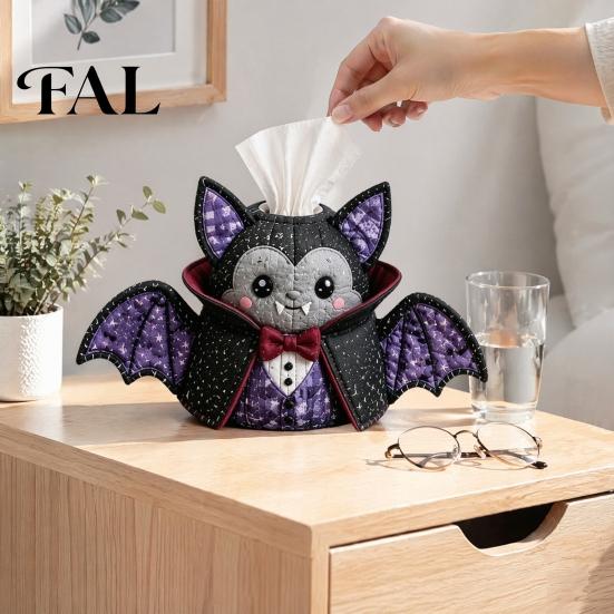 Decorative Paper Towel Holder Tissue Box DIY Sewing Kit, Halloween Theme, Patchwork Fabric Craft Creative Gift for Her Set, Handicraft Quilted Cover,