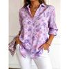 Women's Long Sleeve Floral Print Button Down Casual Shirt Elegant Daily Blouse Tops in Blue for Spring Summer