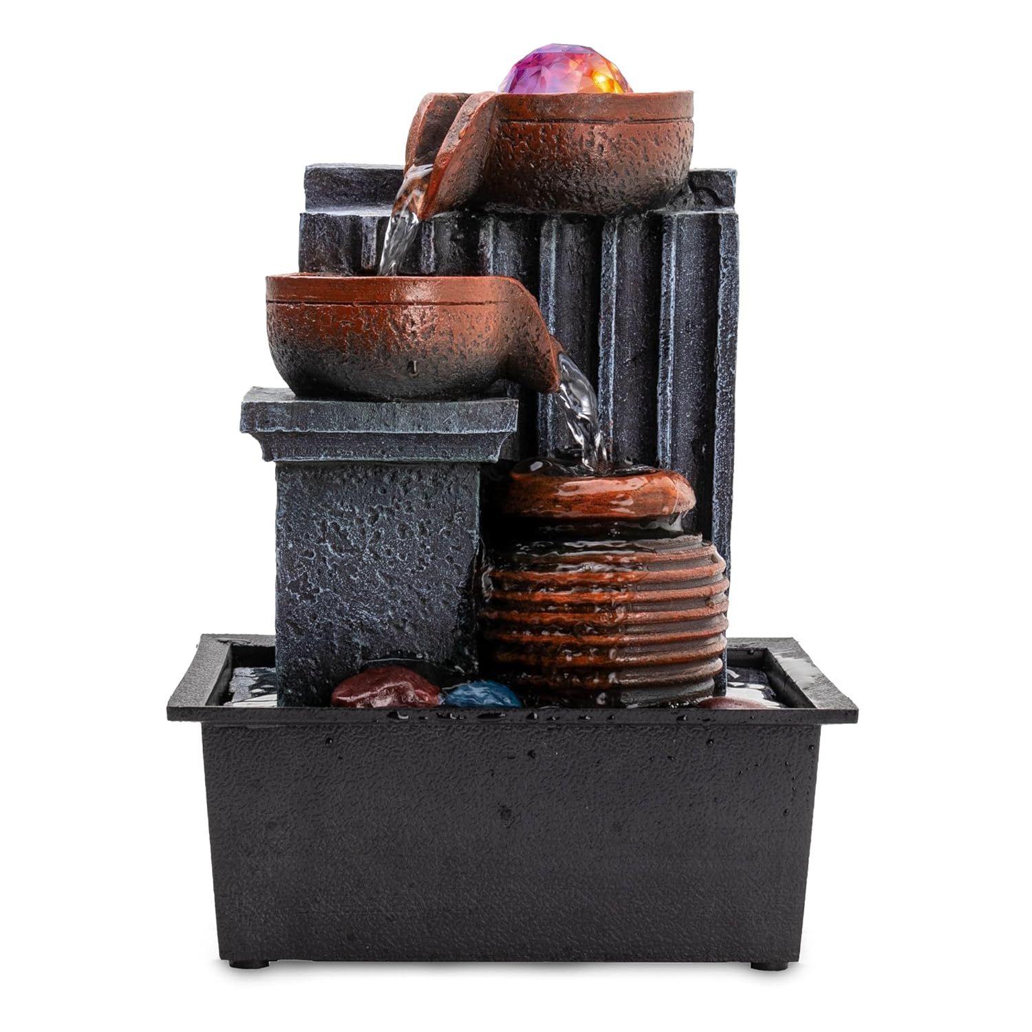 

Настольный фонтан для домашнего декора (29см) Светодиодная подсветка | Водопадные фонтаны для гостиной, сада, офиса, ресепшена, настольные