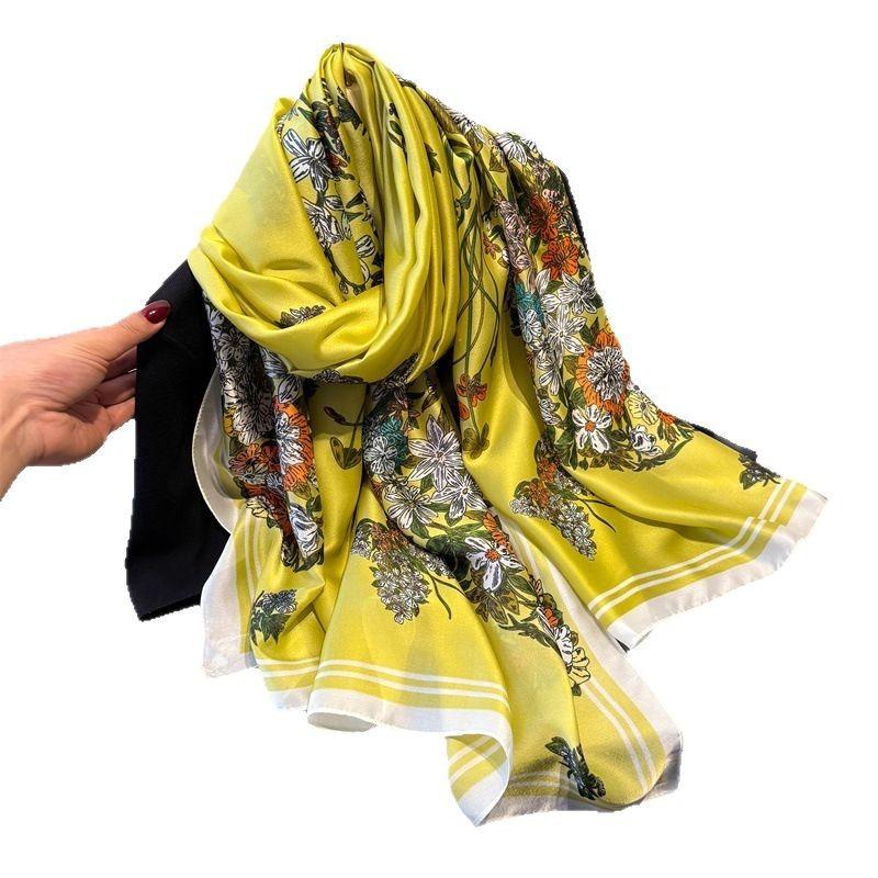 Spring and summer thin print simulation silk brocade sunscreen gorgeous butterfly silk scarf long scarf shawl versatile headscarf scarf