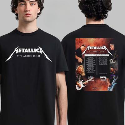 Metallica M72 World Tour Returns in Europe 2026 Programme Dates de la tournée T-shirt Unisexe Double Face Haut de gamme Luxe