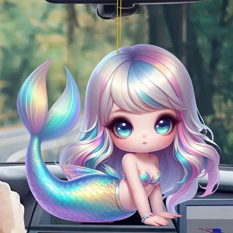 Cartoon Green Fresh Mermaid Acrylic Car Hanging Decoration For Girls Stylish