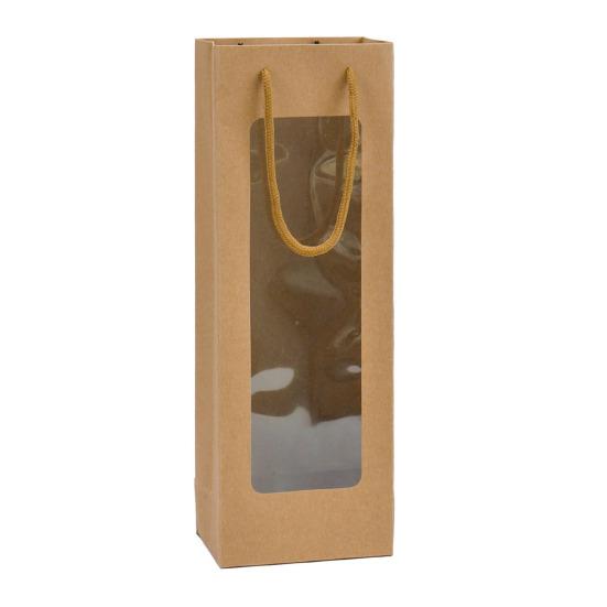 

Сумка для хранения красного вина из плотной бумаги с армированным дном и прозрачным окном для свадьбы коричневый