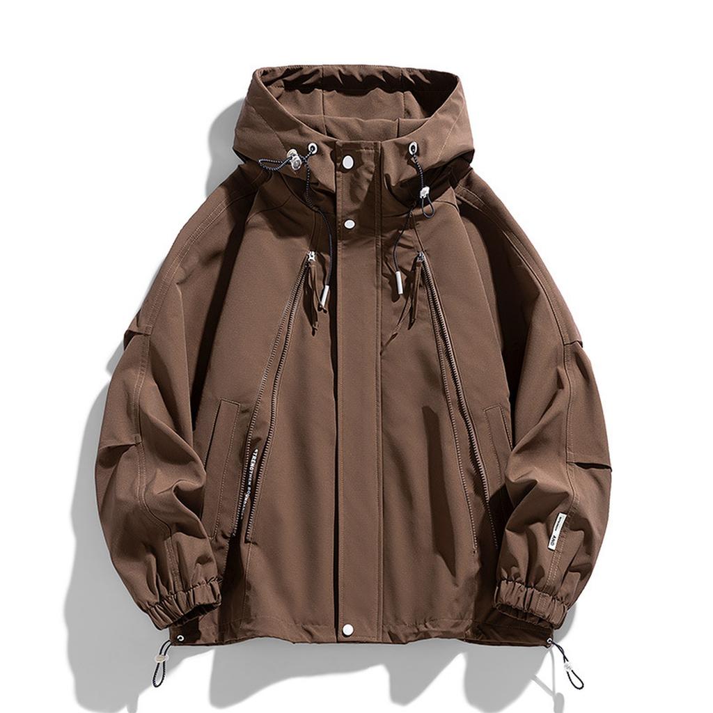 Men's Multi-pocket Loose Work Jacket, Trendy And Versatile Solid Color Hooded Jacket