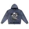 DTG Print Knitted Denim Zip-Up Hoodie Skull Brigade Brother Print Zipper Hoodies  