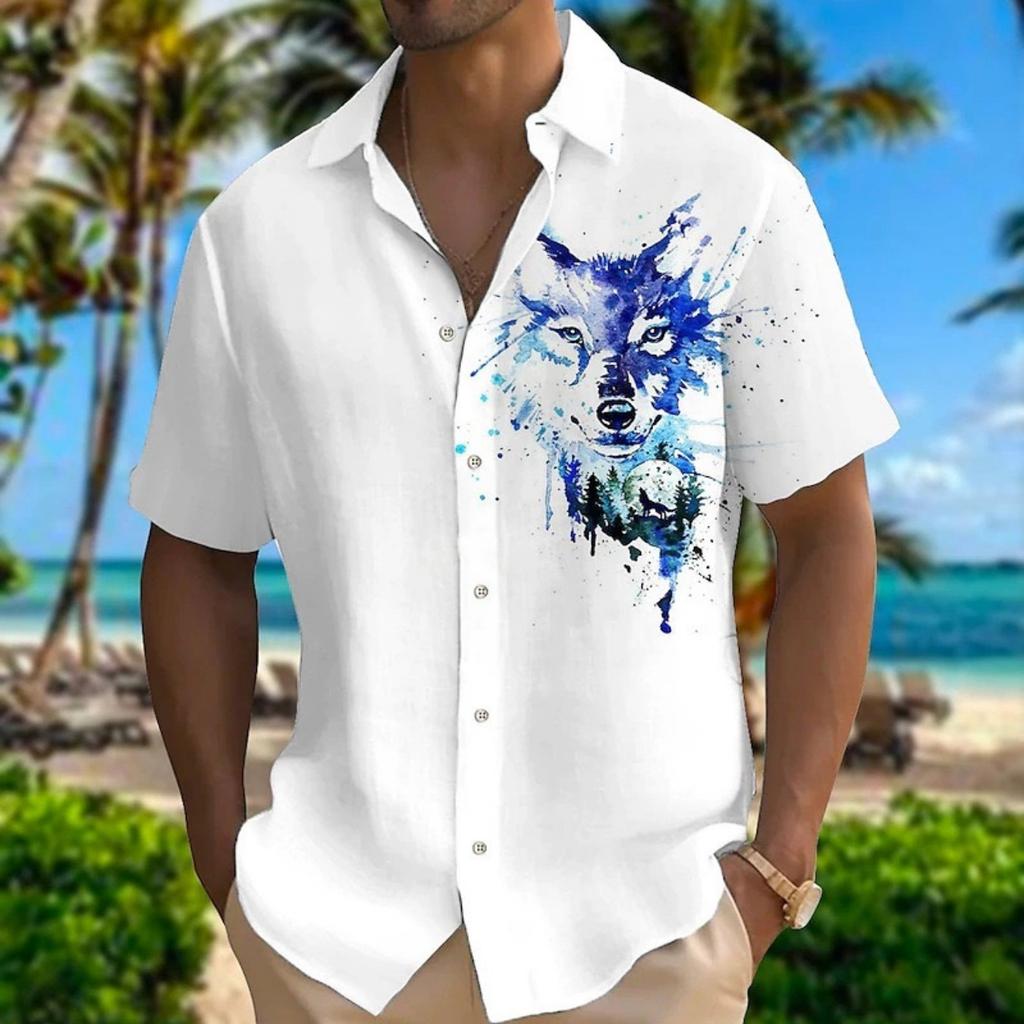 men's shirt short-sleeved shirt 3D printed animal pattern short-sleeved clothing super large