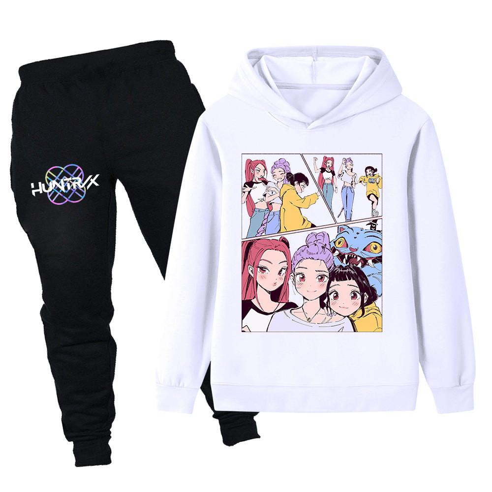 PB1238 Kinder Jungen Mädchen Kpop Mira Zoey Rumi Druck Langarm Kapuzenpullover Hose Hosen Kleidersets
