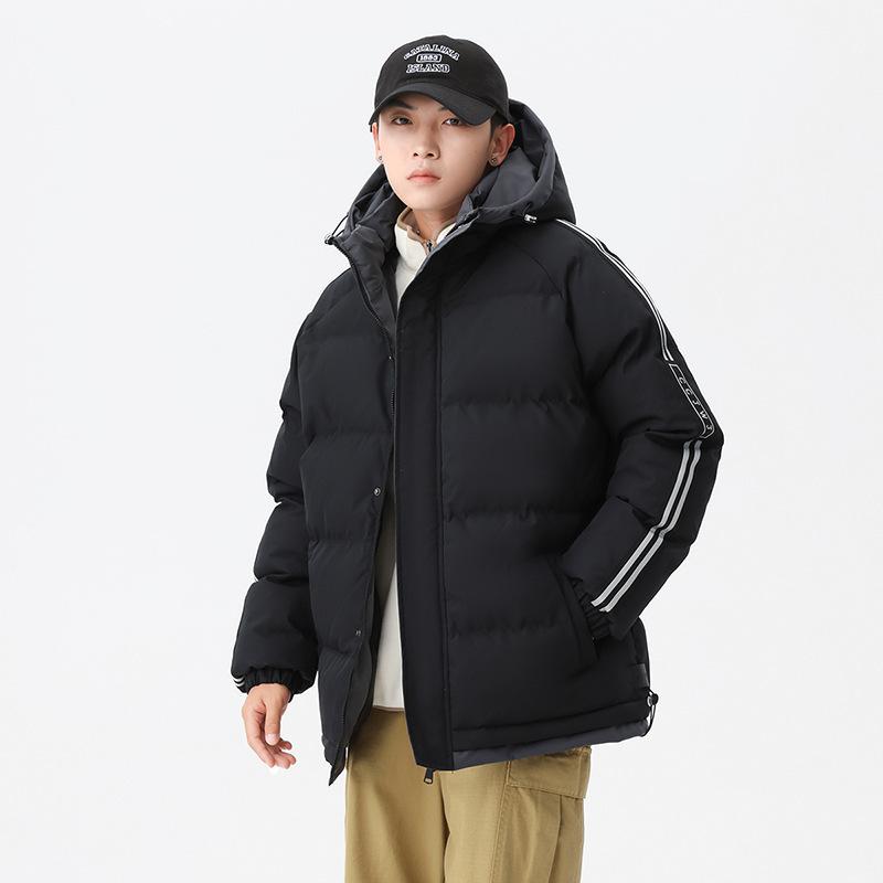 Striped Cotton-padded Clothes Men's Autumn Hooded Winter Cotton-padded Jackets Outside Warm and Cold-proof Velvet Cotton-padded Clothes