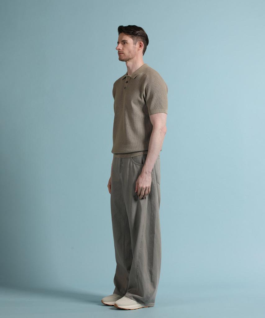 PANICALE Beige Waffle Short Sleeve Polo Knit