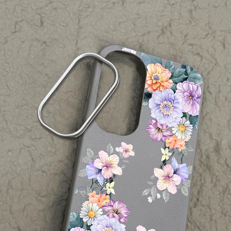 Color Floral Print Matte Leather Texture Phone Case For Samsung S25 S24 FE S23 Ultra S22 S21 A16 A56 A36 A15 A55 A35 Soft Slim TPU Shockproof  Cover