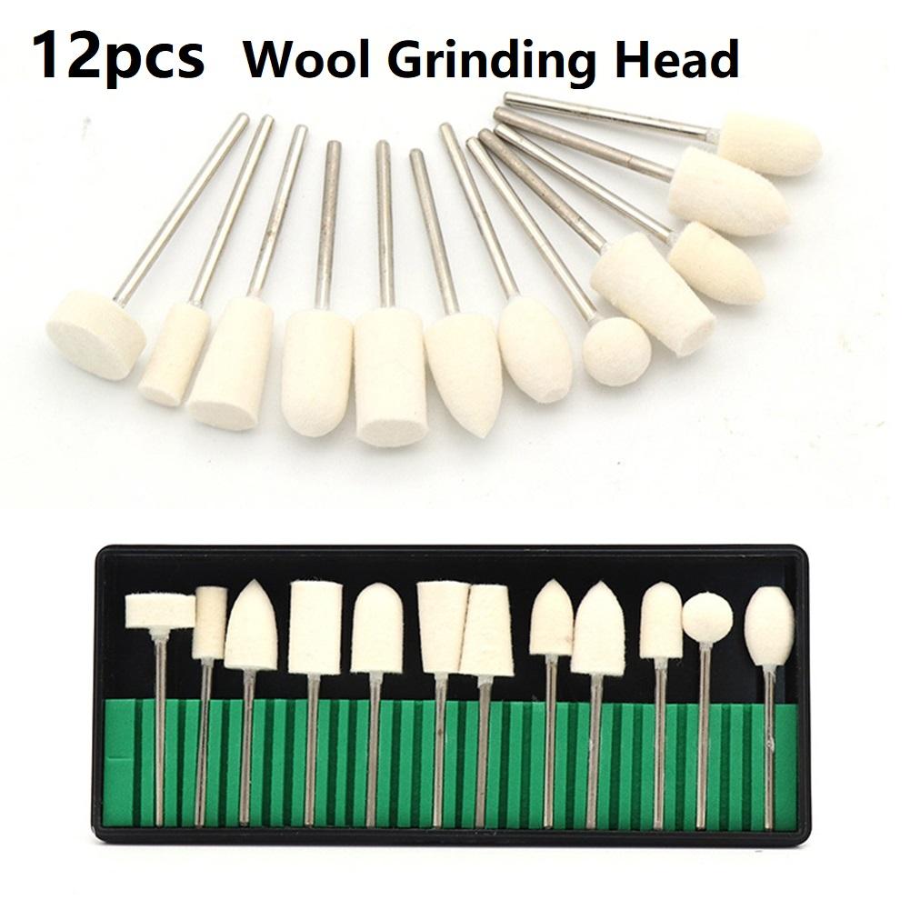 High Quality Wool Felt Grinding Head Rotary Tool Parts Polishing Tool Woodworking 12 Pcs 2.35mm Shank Abrasive Tools Accessories