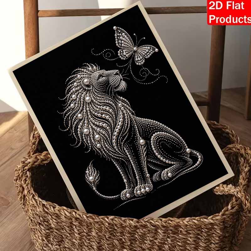 DIY Pearl Embroidery Diamond Painting Kit Majestic Lion and Butterfly Sparkling Beads Art Craft Handmade Decoration Gift for Home