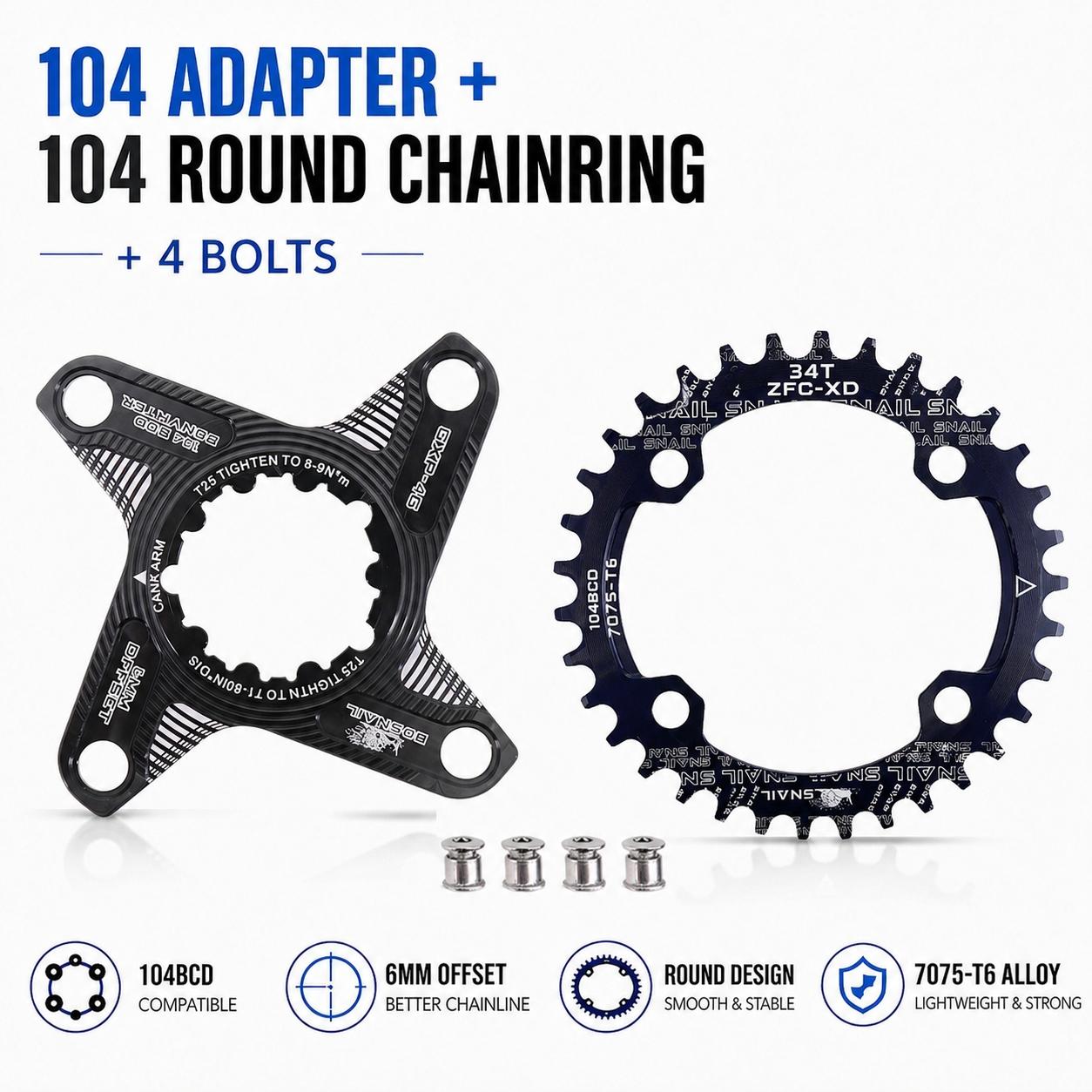 Snail Oval Chainring 6mm Offset for Sram XX1 Eagle X01 GX X1 X0 X9 104bcd 32T 34T 36 38 MTB Road Bike Direct Mount 3 Bolt Mount black round 34T