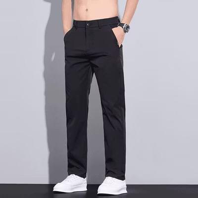 Summer Men Straight Fit Lightweight Pocket Black Casual Pants