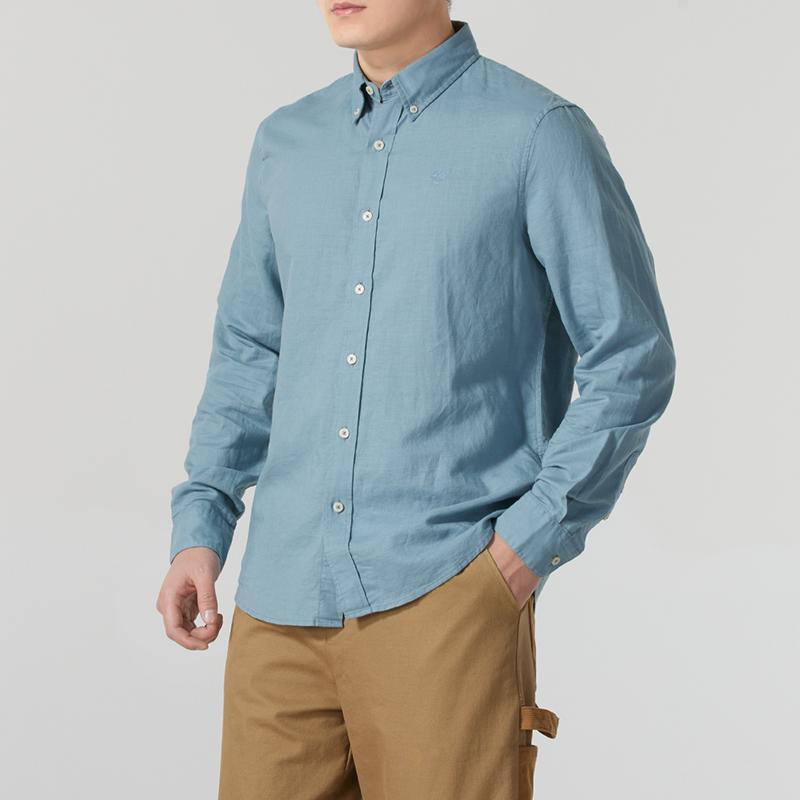 Timberland Fashion Solid Color Button Outdoor Long Sleeve Shirt Men shirts Light-Blue A24WR-758
