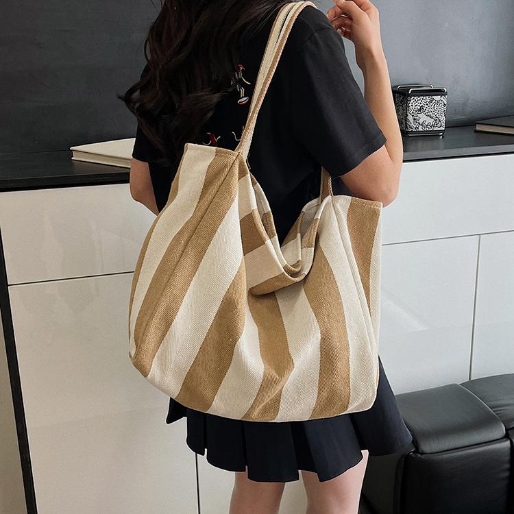 Casual Ριγέ Τσάντα Tote Μεγάλης Χωρητικότητας Γυναικεία Μόδα Μετακινήσεων Τσάντα Ώμου Μεγάλης Χωρητικότητας Τσάντα Tote από Καμβά