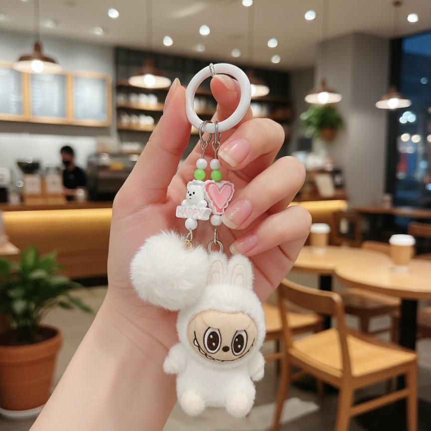 Nieuwe Labubu Pluche Mini Sleutelhanger Anime Cartoon Sleutelhanger Bedels Kawaii Mobiele Telefoon Rugzak Decoratie Autosleutel Accessoires Cadeaus