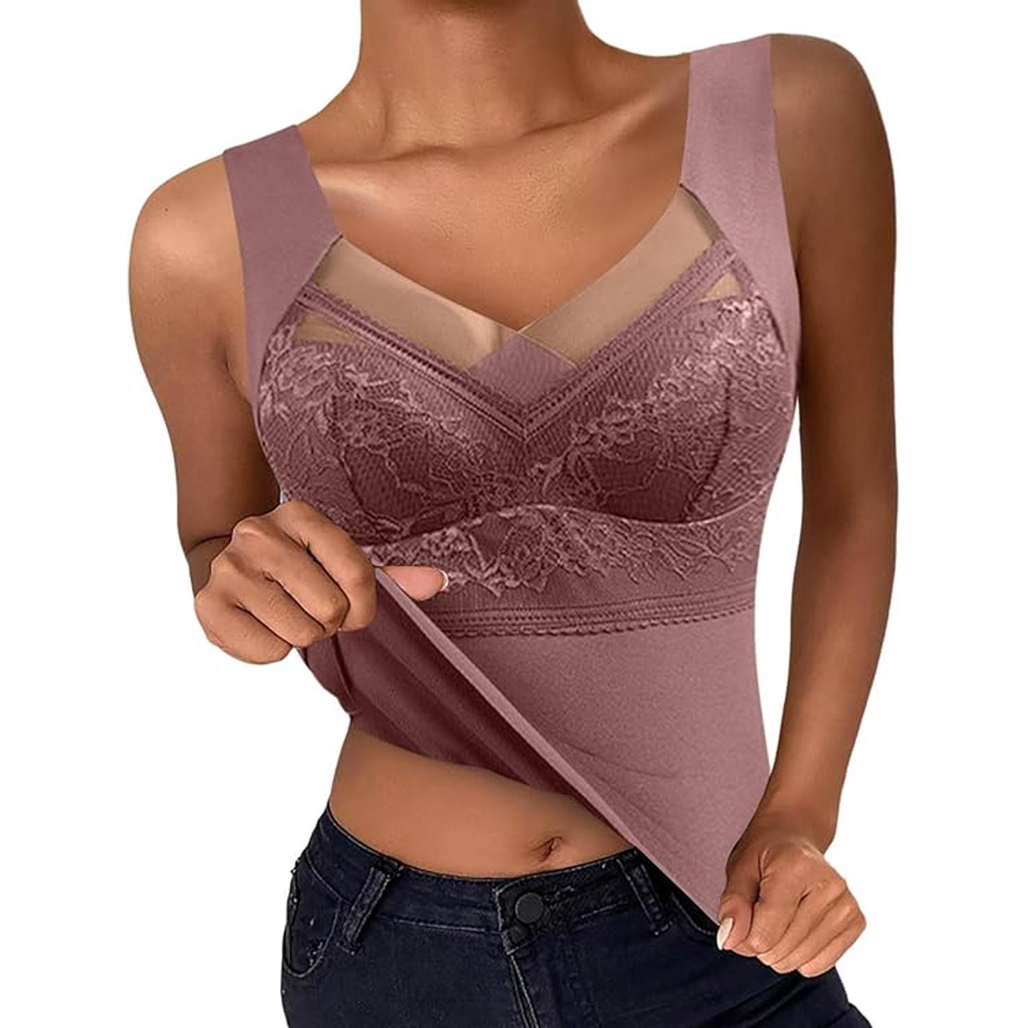 

Термобелье со встроенным бюстгальтером Женское нижнее белье без рукавов для холодной погоды Термотоп Теплый кружевной базовый слой XL конфеты розовый